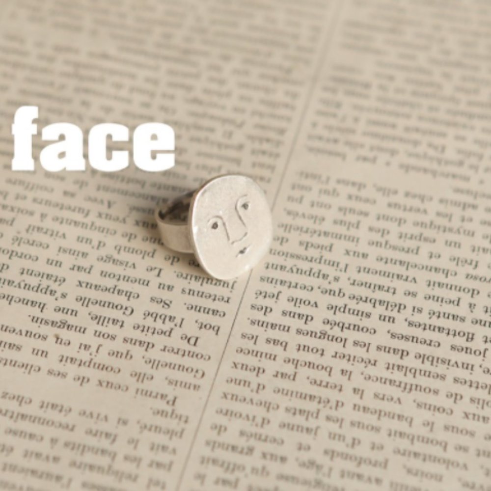 Antique silver plated face ring adjustable